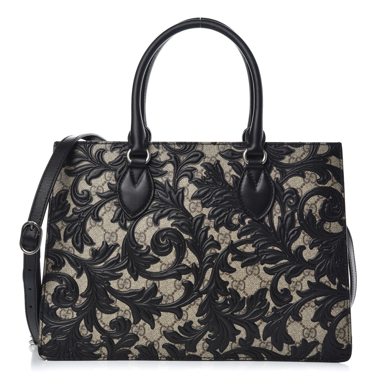 GG Supreme Monogram Arabesque Small Top Handle Bag Beige Black