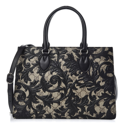 Gucci GG Supreme Monogram Arabesque Small Top Handle Bag Beige Black 1 of 11