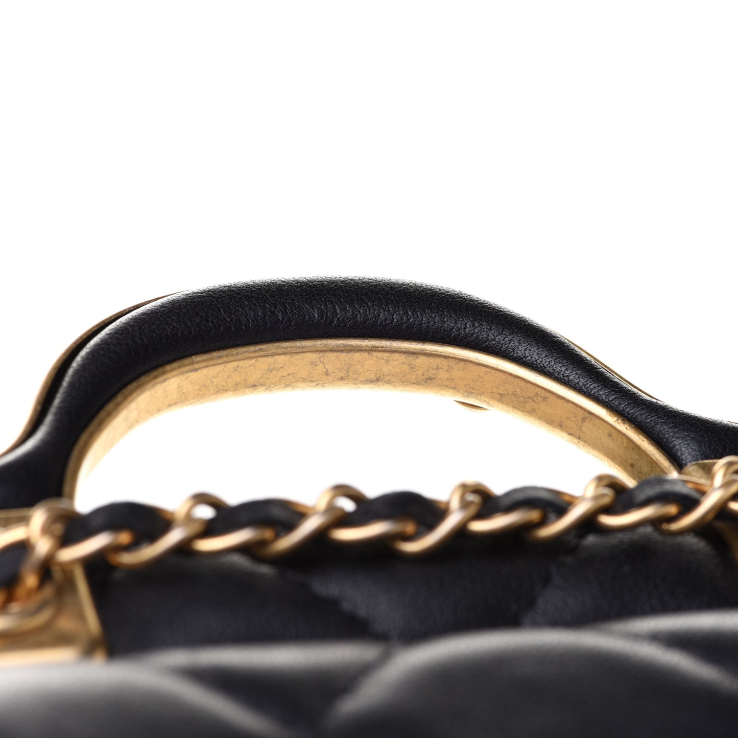 Calfskin Quilted Lady Handle Flap Card Holder With Chain Black