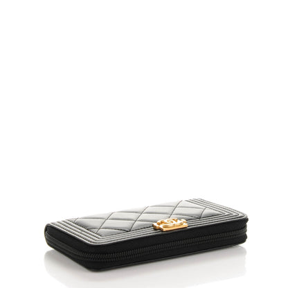 Chanel Lambskin Quilted Small Boy Zip Around Wallet Black 4 of 8