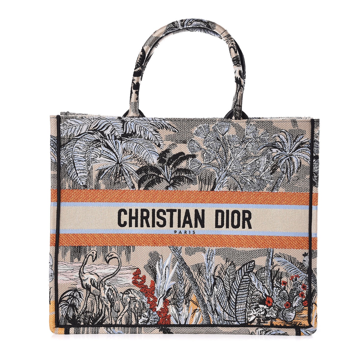 Canvas Embroidered Toile De Jouy Tropicalia Book Tote Denim Blue