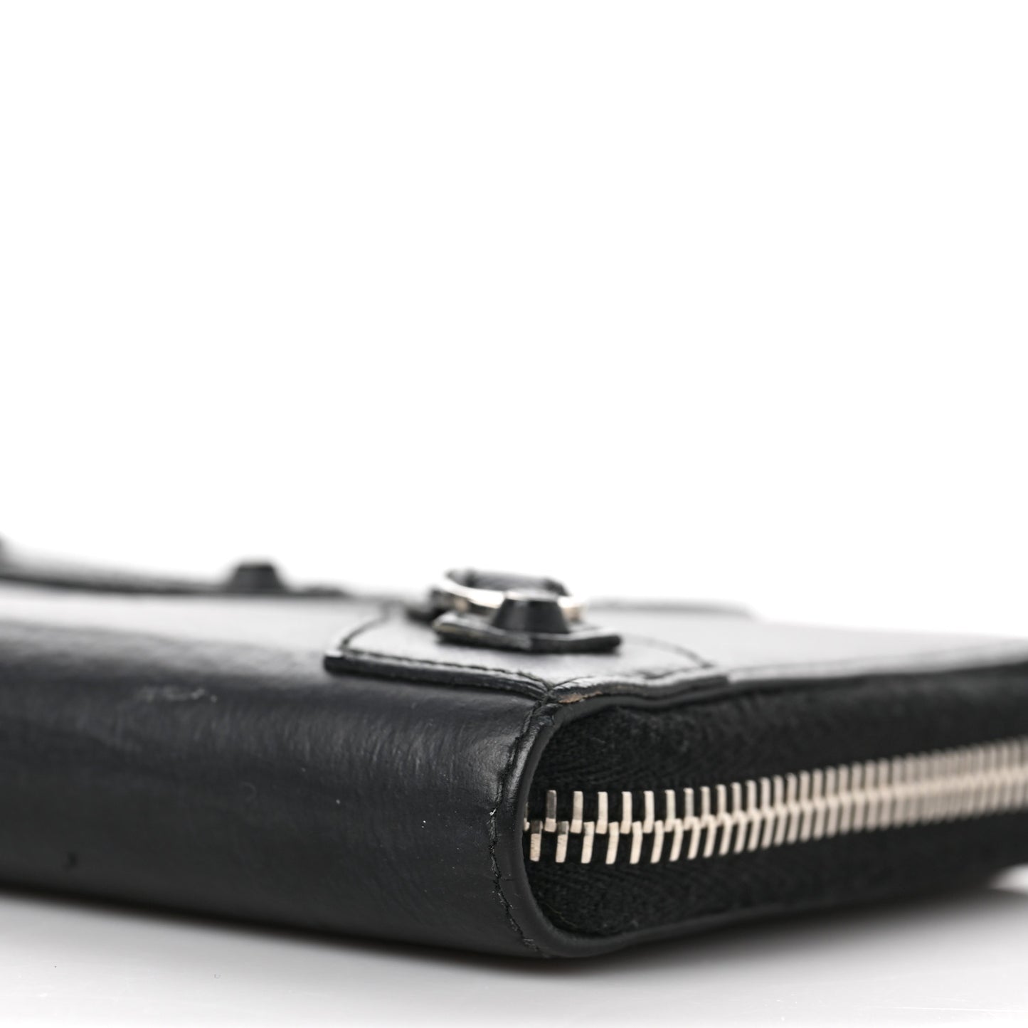 Matte Goatskin Rubber Covered Classic Hardware Continental Zip Around Wallet Black