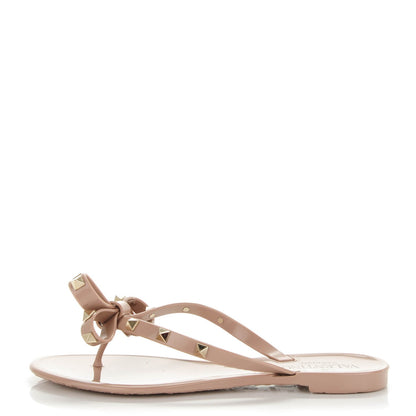 Valentino Garavani PVC Jelly Rockstud Bow Thong Sandals 36 Poudre 1 of 7