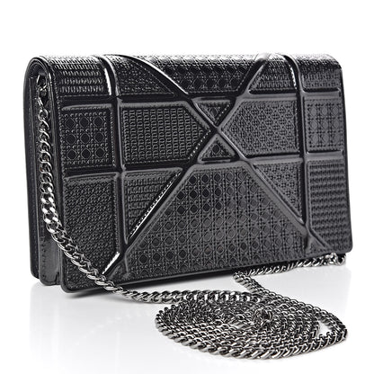 Christian Dior Metallic Patent Micro-Cannage Diorama Wallet on Chain Pouch Black 3 of 10