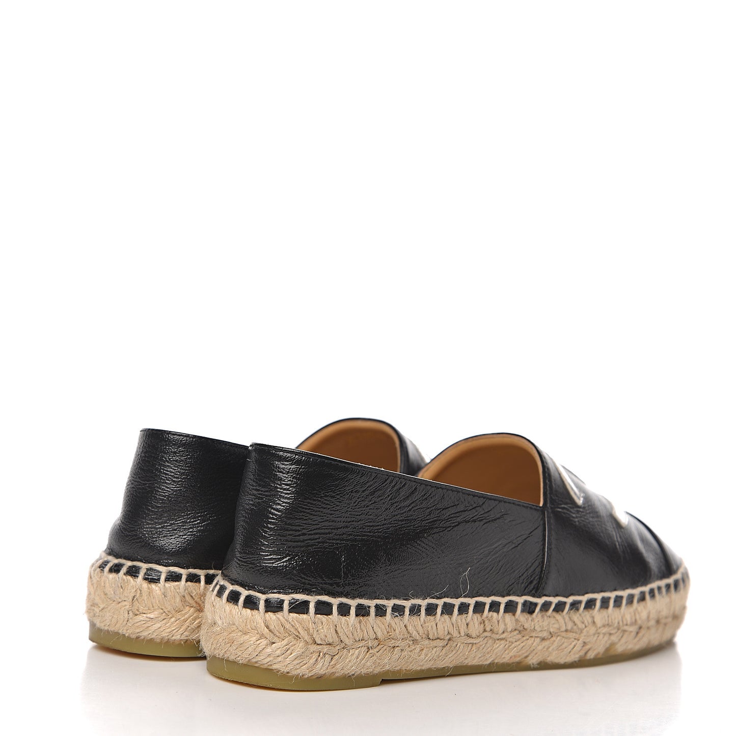 Patent Calfskin Metallic Goatskin CC Espadrilles 35 Black Silver