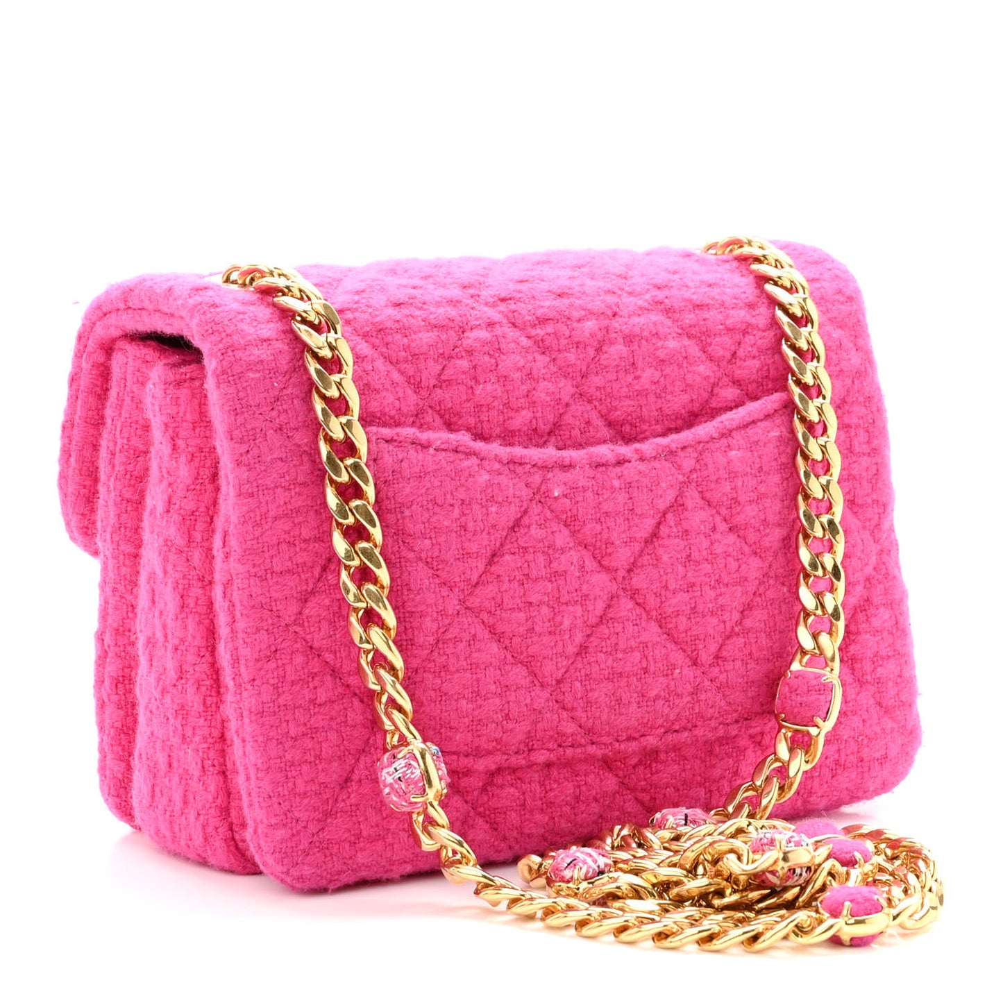 Cashmere Tweed Quilted Mini Bijoux Flap Fuchsia
