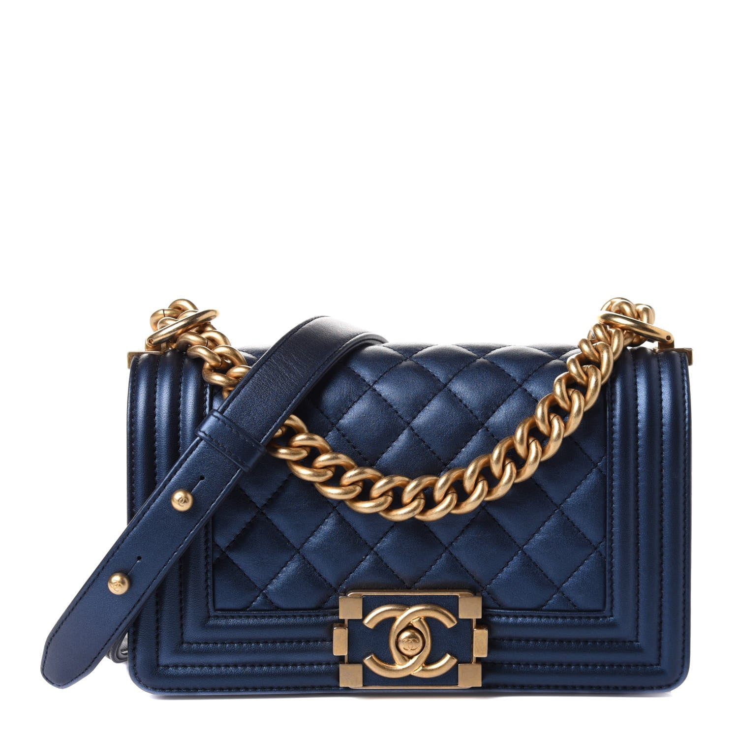 Chanel Metallic Calfskin Quilted Small Boy Flap Blue 1 of 13