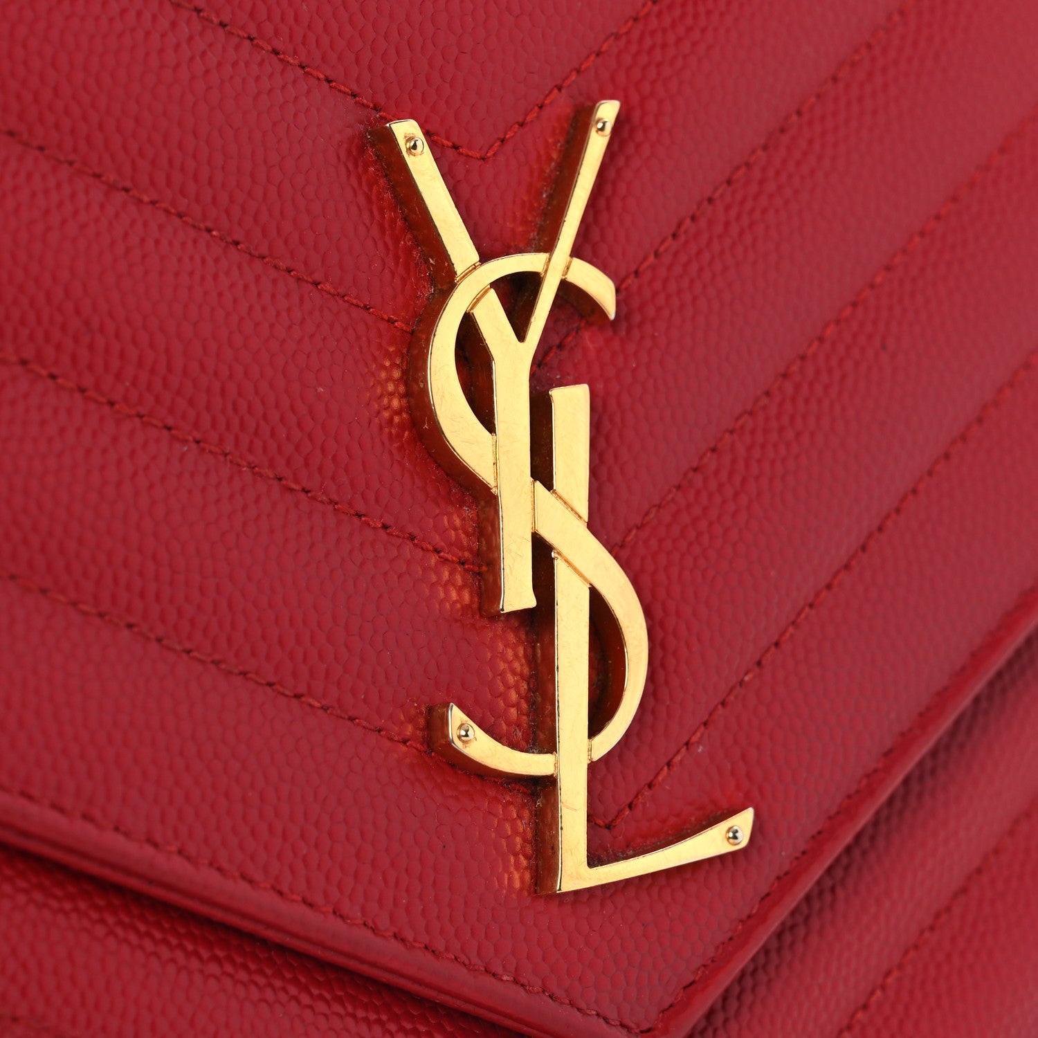 Saint Laurent Grain De Poudre Matelasse Chevron Monogram Chain Wallet Red 11 of 15
