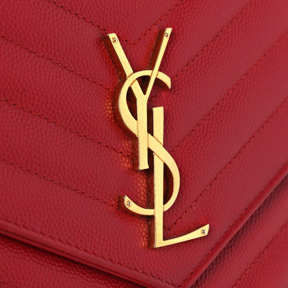 Saint Laurent Grain De Poudre Matelasse Chevron Monogram Chain Wallet Red 11 of 15