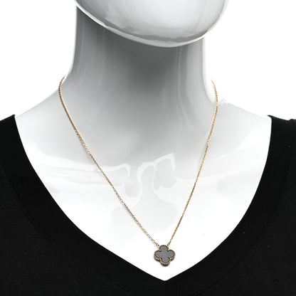 Van Cleef & Arpels 18K Yellow Gold Black Onyx Vintage Alhambra Pendant Necklace 2 of 4