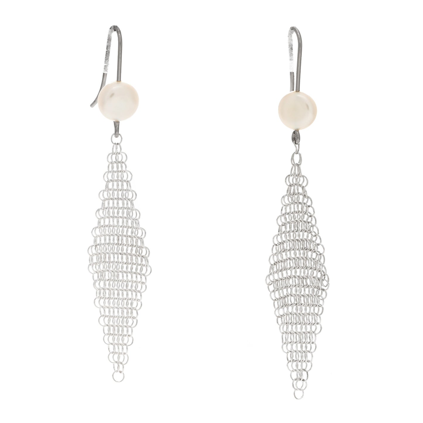 Sterling Silver Pearl Elsa Peretti Mesh Earrings