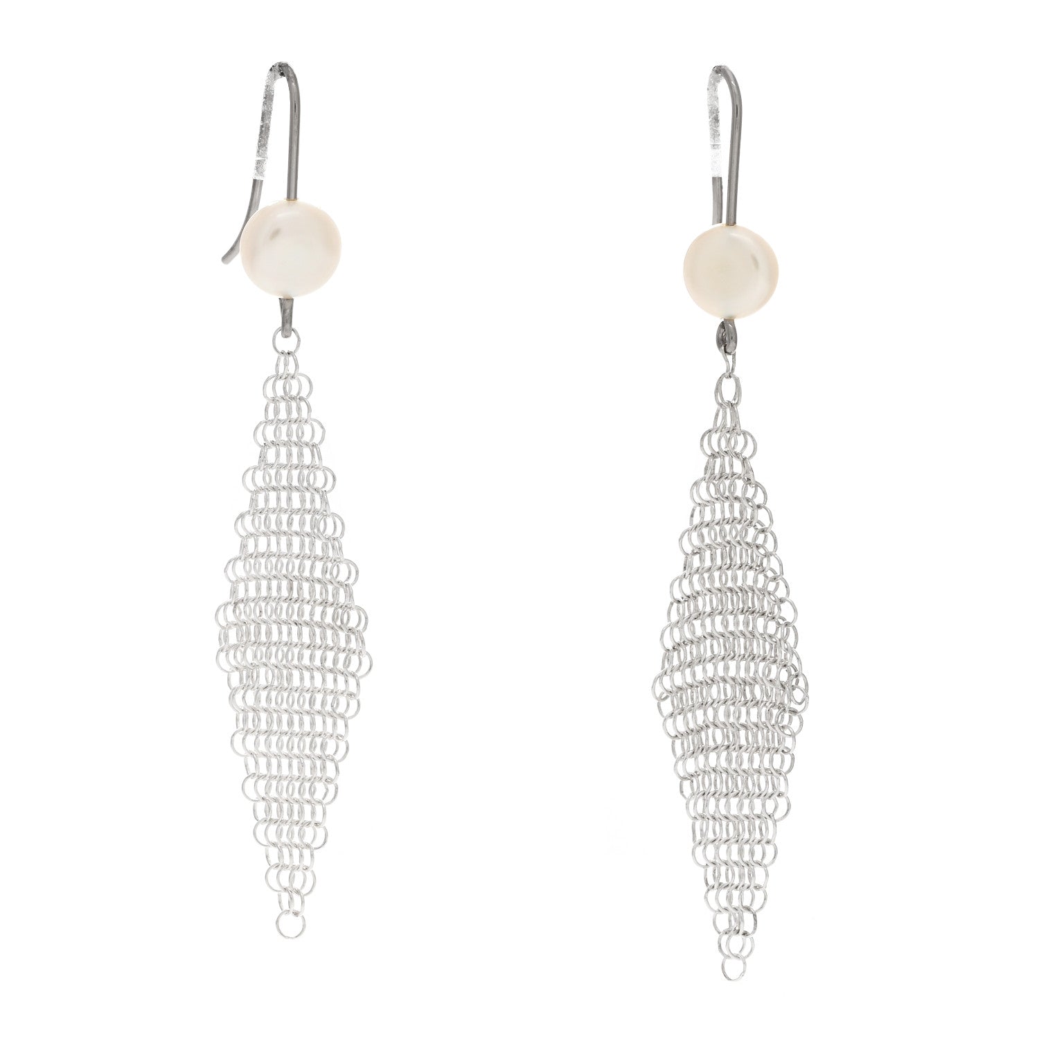 Tiffany Sterling Silver Pearl Elsa Peretti Mesh Earrings 1 of 3