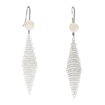 Tiffany Sterling Silver Pearl Elsa Peretti Mesh Earrings 1 of 3