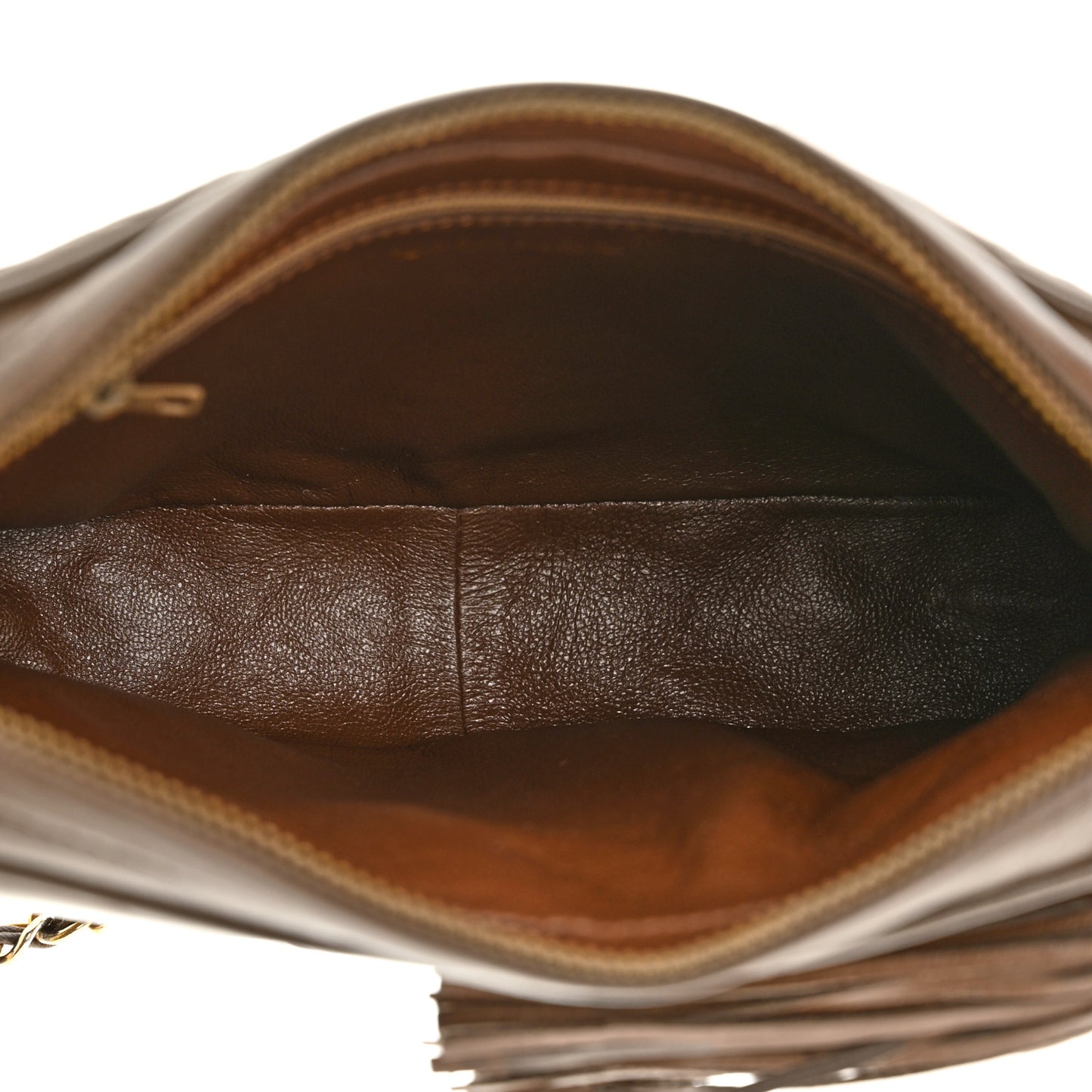 Lambskin Quilted Tassel Camera Case Brown