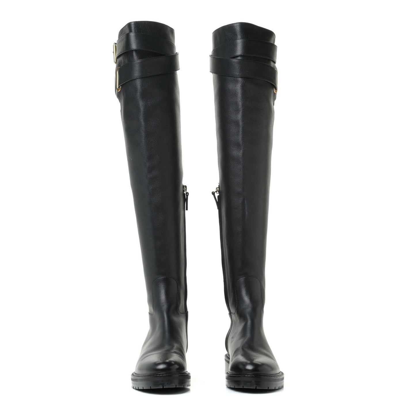 Calfskin Knee High Buckle Boots 37.5 Black