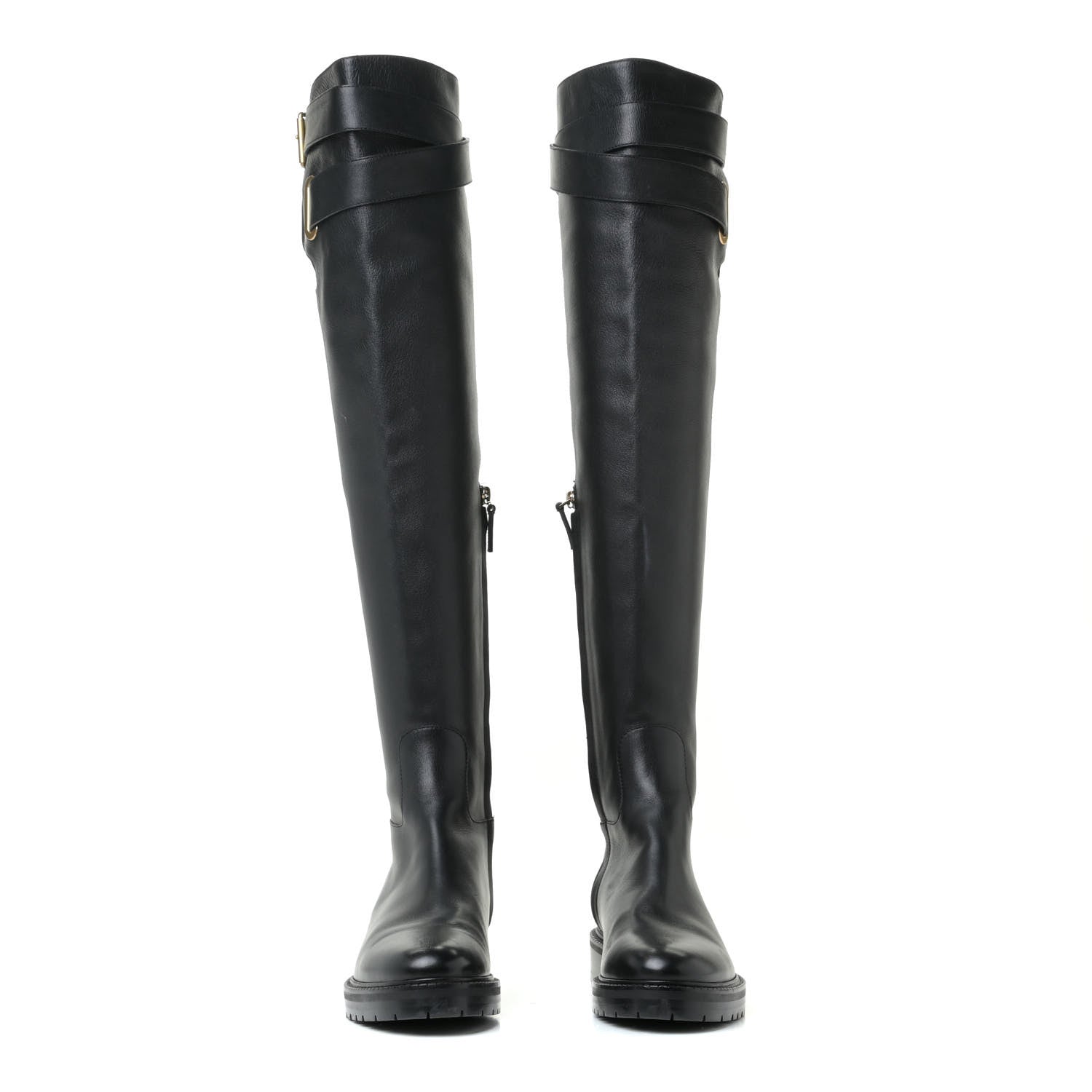 Valentino Garavani Calfskin Knee High Buckle Boots 37.5 Black 4 of 19