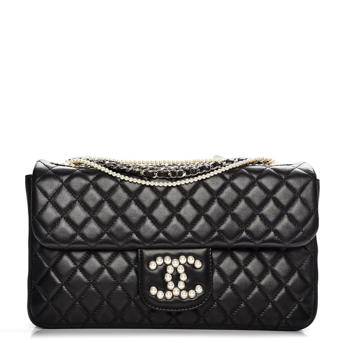 Lambskin Quilted Medium Westminster Pearl Flap Black