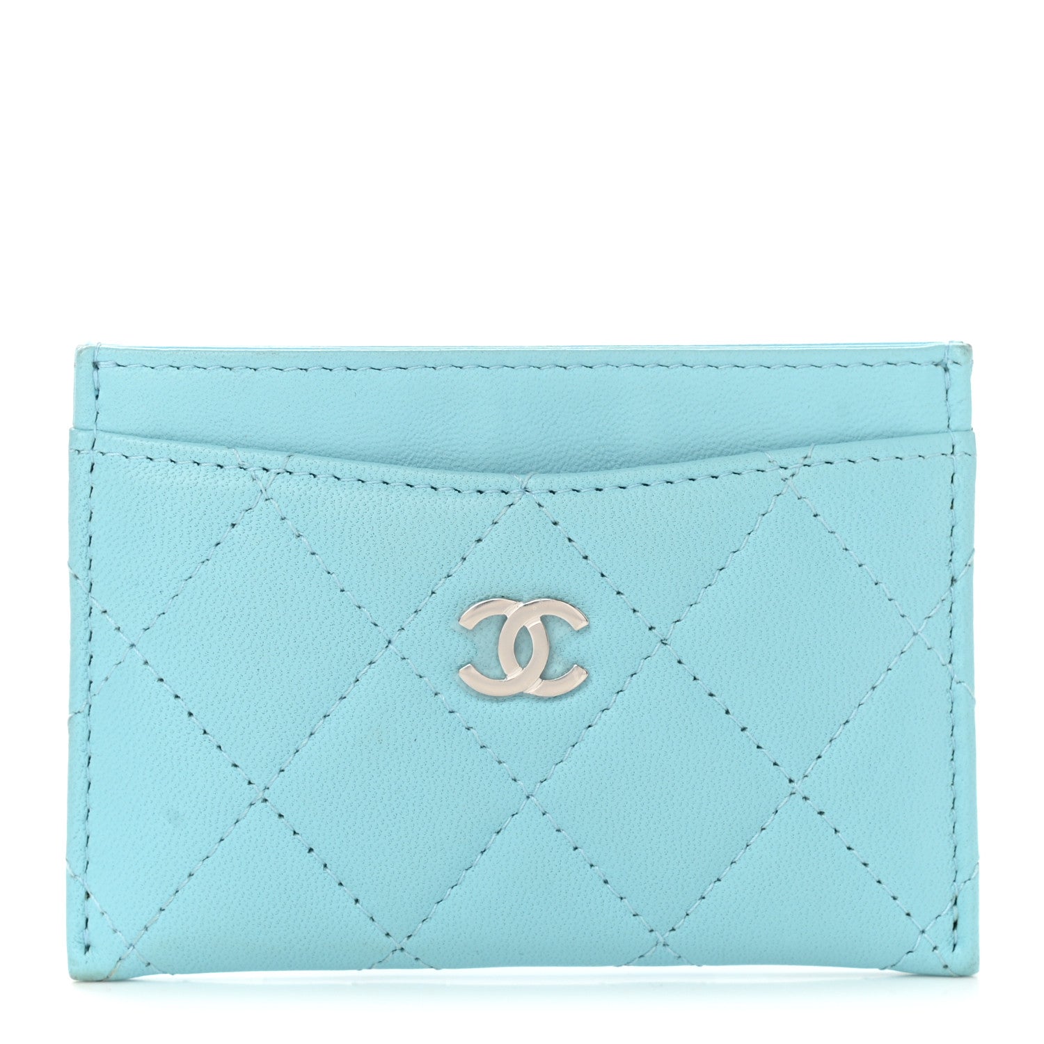 Chanel Lambskin Quilted Card Holder Neon Blue 1 of 9