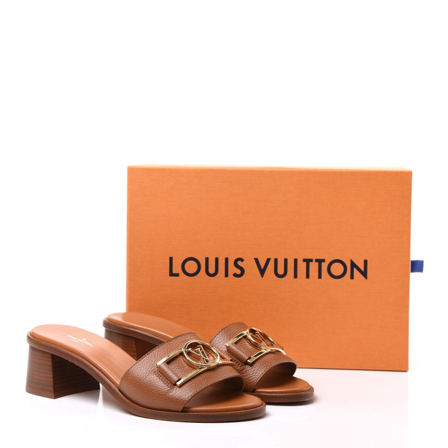 Calfskin Lock It Mules 37 Cognac Brown