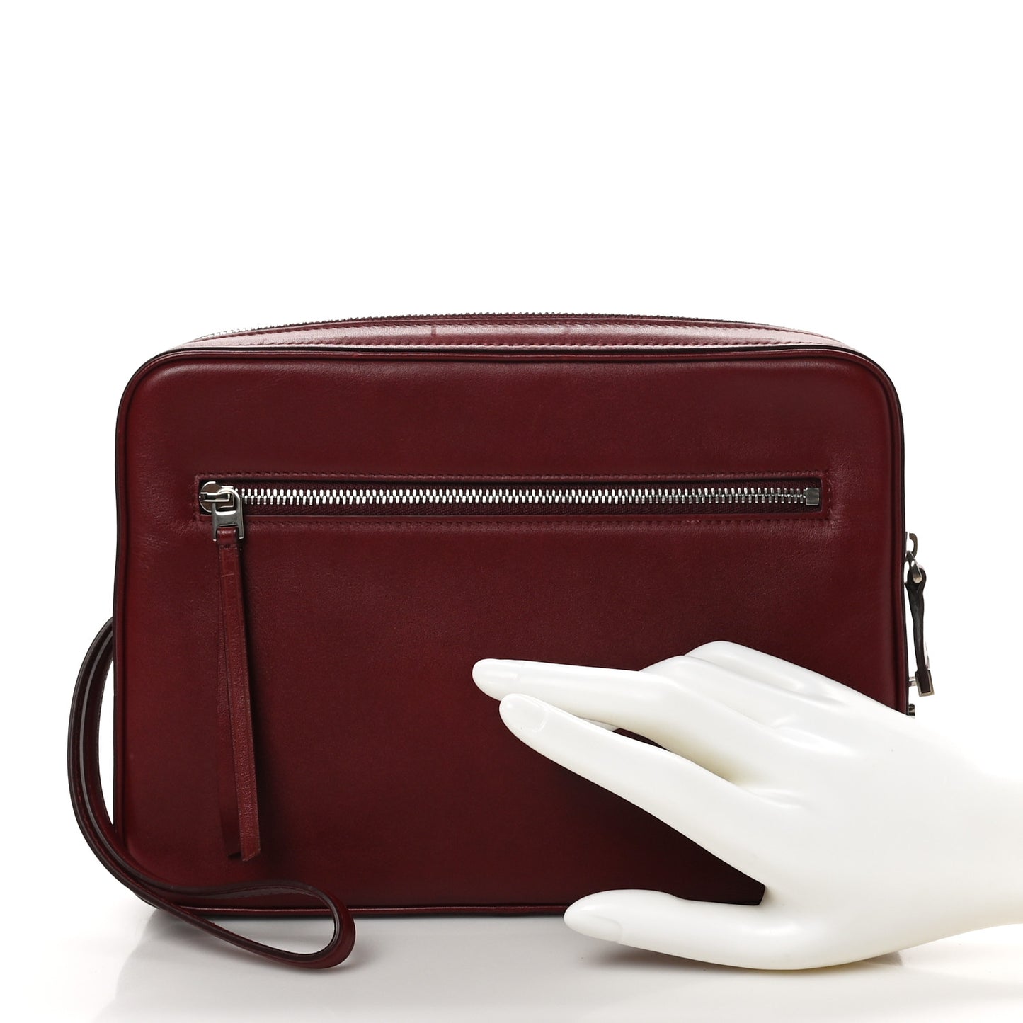 Nappa Calfskin Dragonne Pouch Clutch Rust