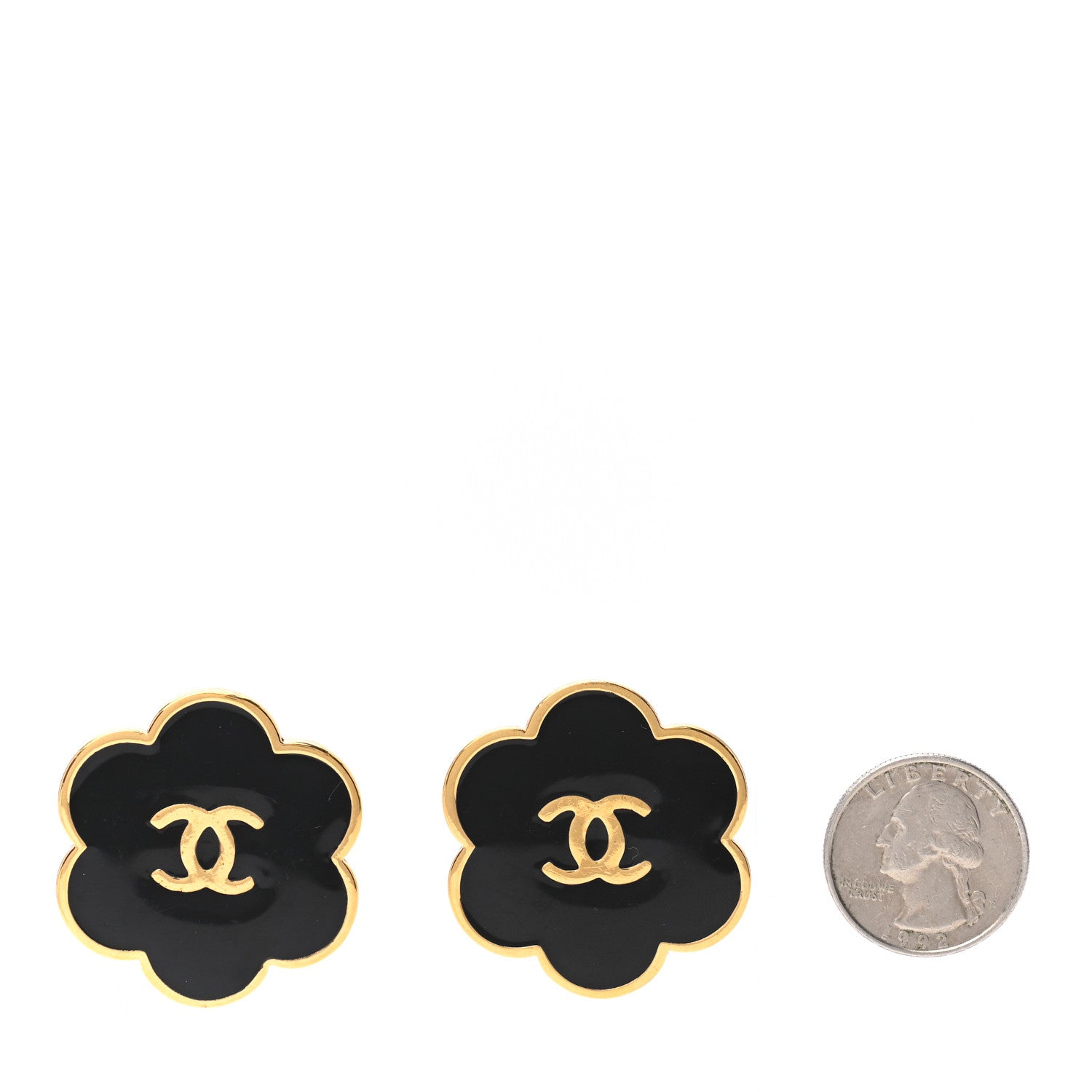 Chanel Enamel CC Camellia Clip On Earrings Black 2 of 4