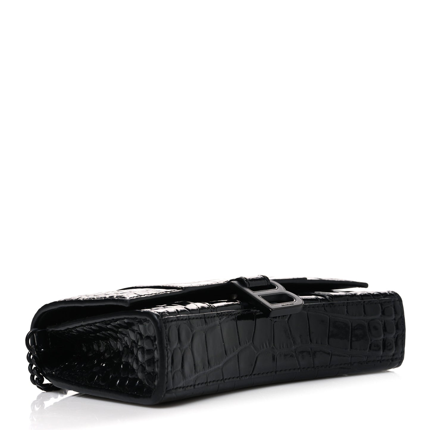 Shiny Calfskin Monochrome Crocodile Embossed Hourglass Chain Bag Black