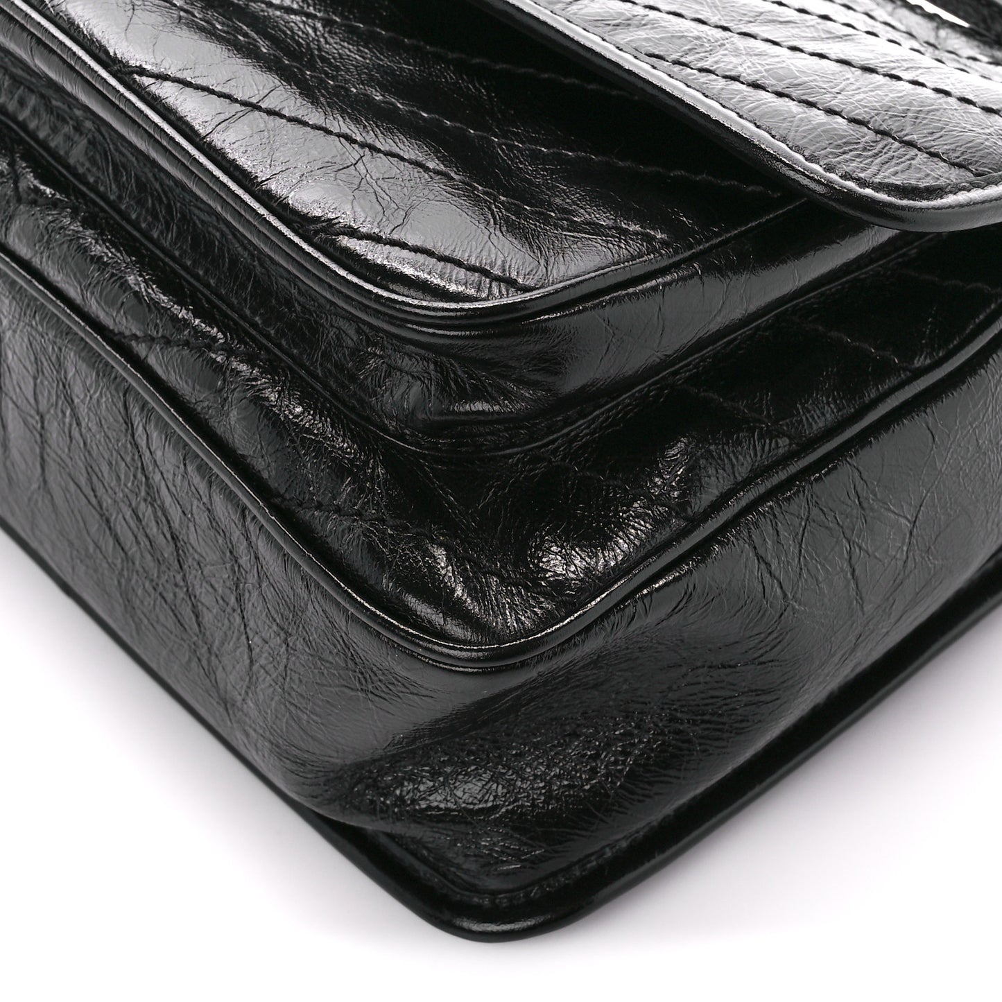 Crinkled Calfskin Matelasse Monogram Medium Niki Chain Satchel Black