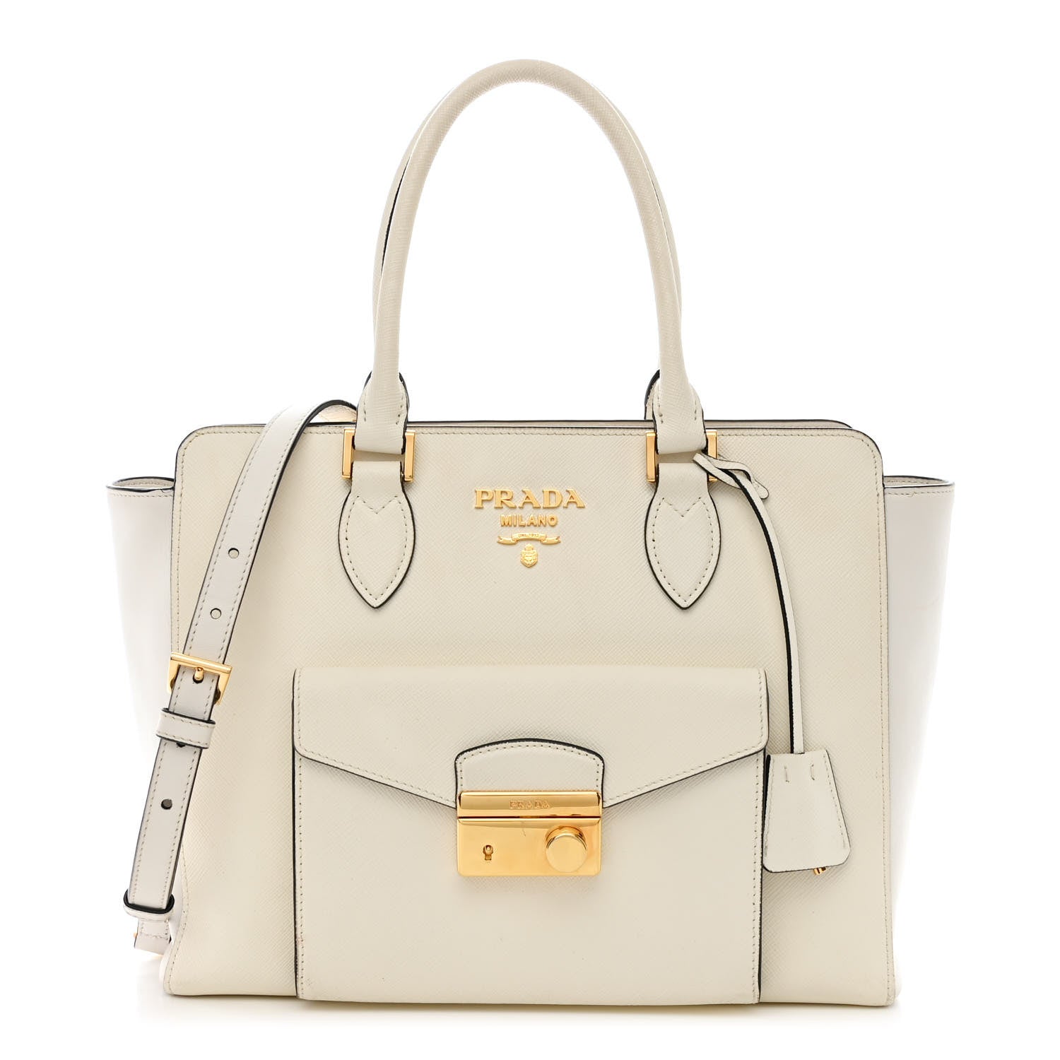 Prada Saffiano Soft Calfskin Front Pocket Zippered Tote White 1 of 20