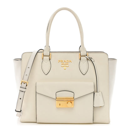 Prada Saffiano Soft Calfskin Front Pocket Zippered Tote White 1 of 20