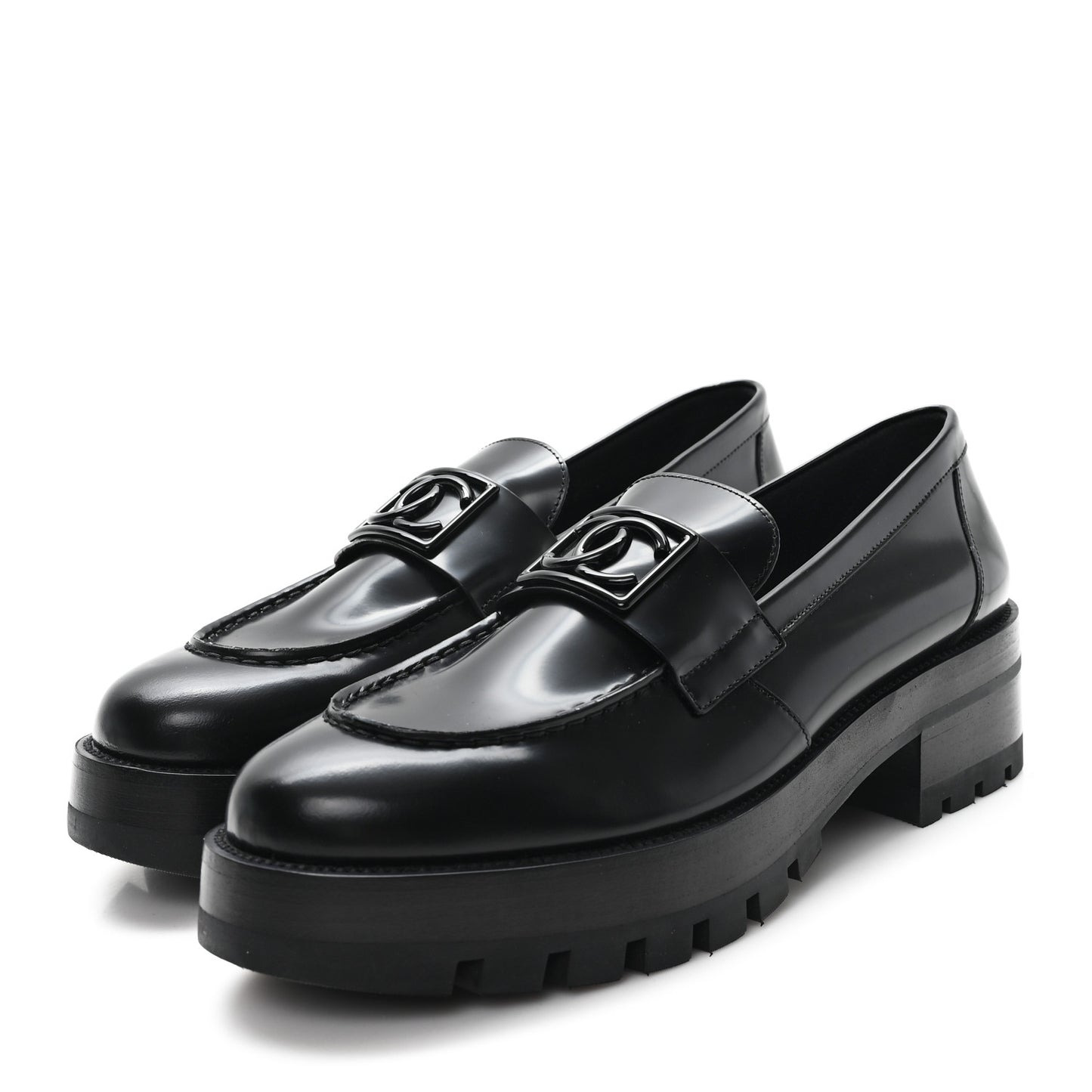 Calfskin Metal CC Loafers 40.5 Black