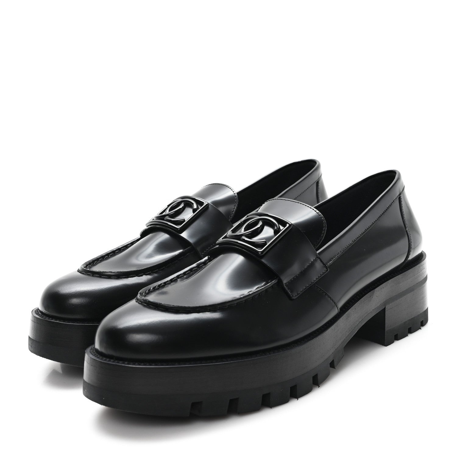 Chanel Calfskin Metal CC Loafers 40.5 Black 4 of 10