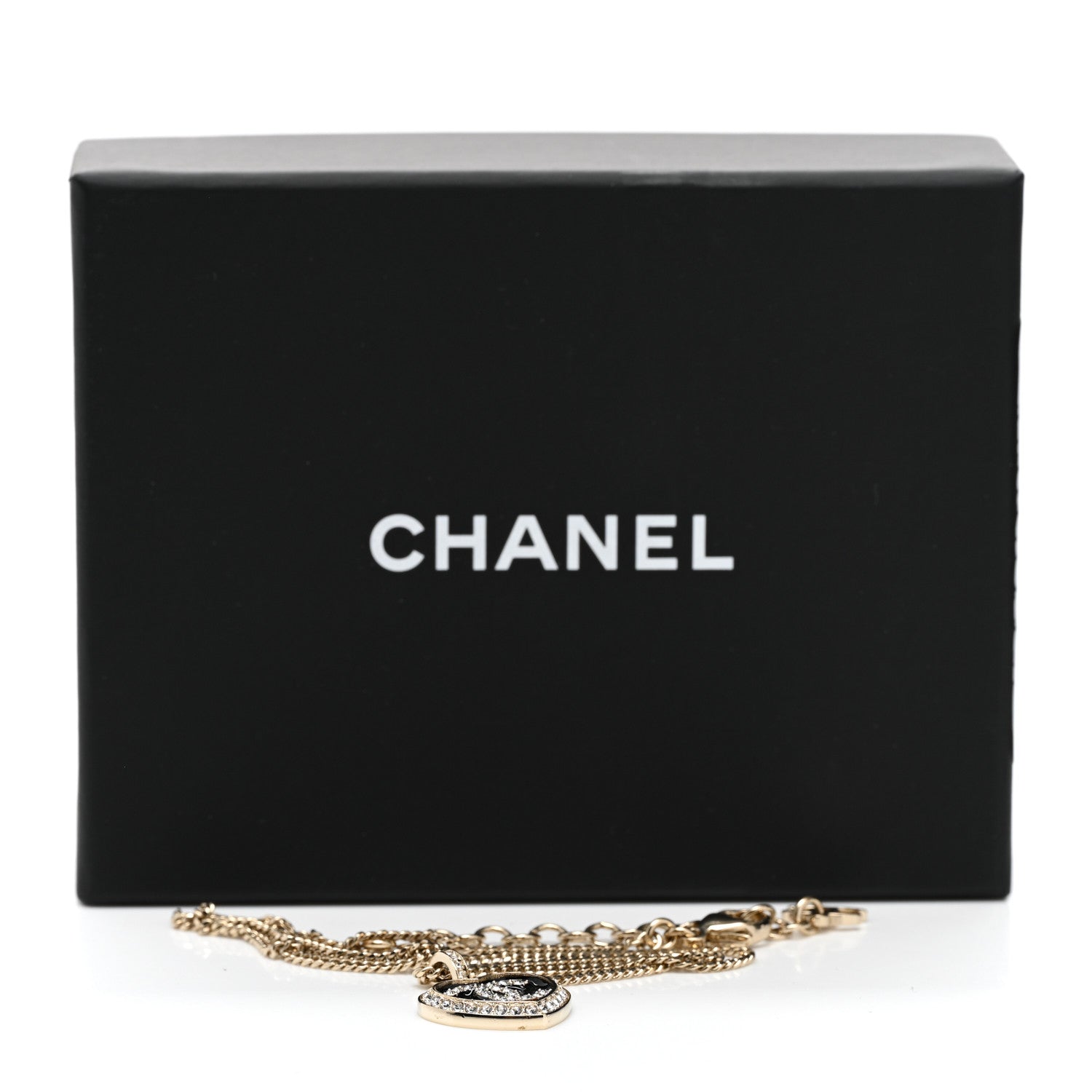 Chanel Resin Crystal Glitter CC Heart Necklace Black Gold 6 of 6