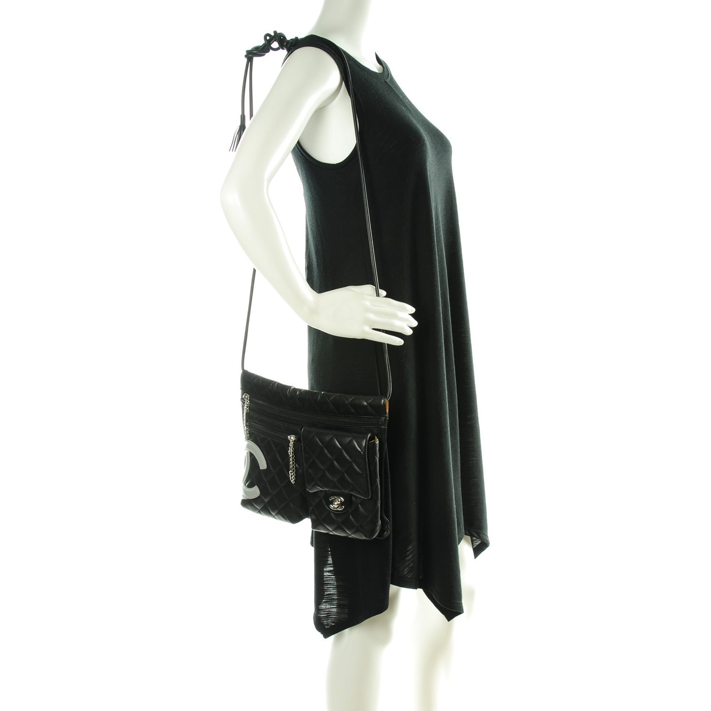 Calfskin Quilted Cambon Multipocket Shoulder Bag Black