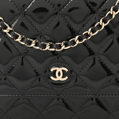 Chanel Patent Quilted Wallet On Chain WOC Black 9 of 12