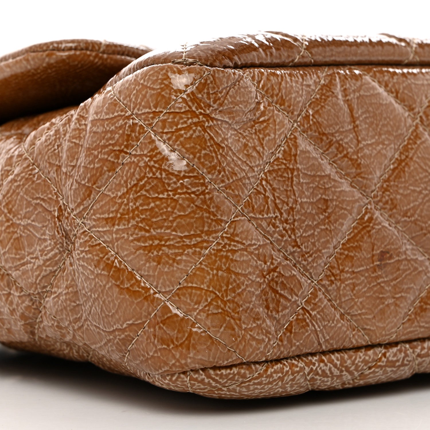 Chanel Crinkled Patent Quilted Jumbo Single Flap Camel Beige 9 of 10