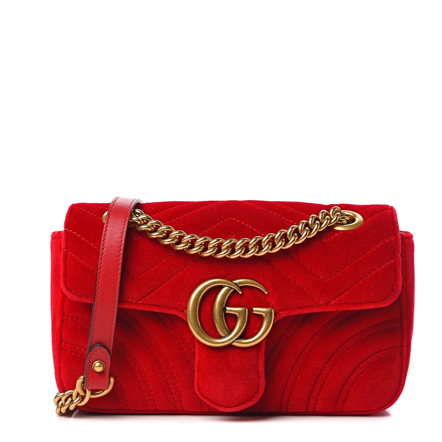 Velvet Matelasse Mini GG Marmont Shoulder Bag Hibiscus Red