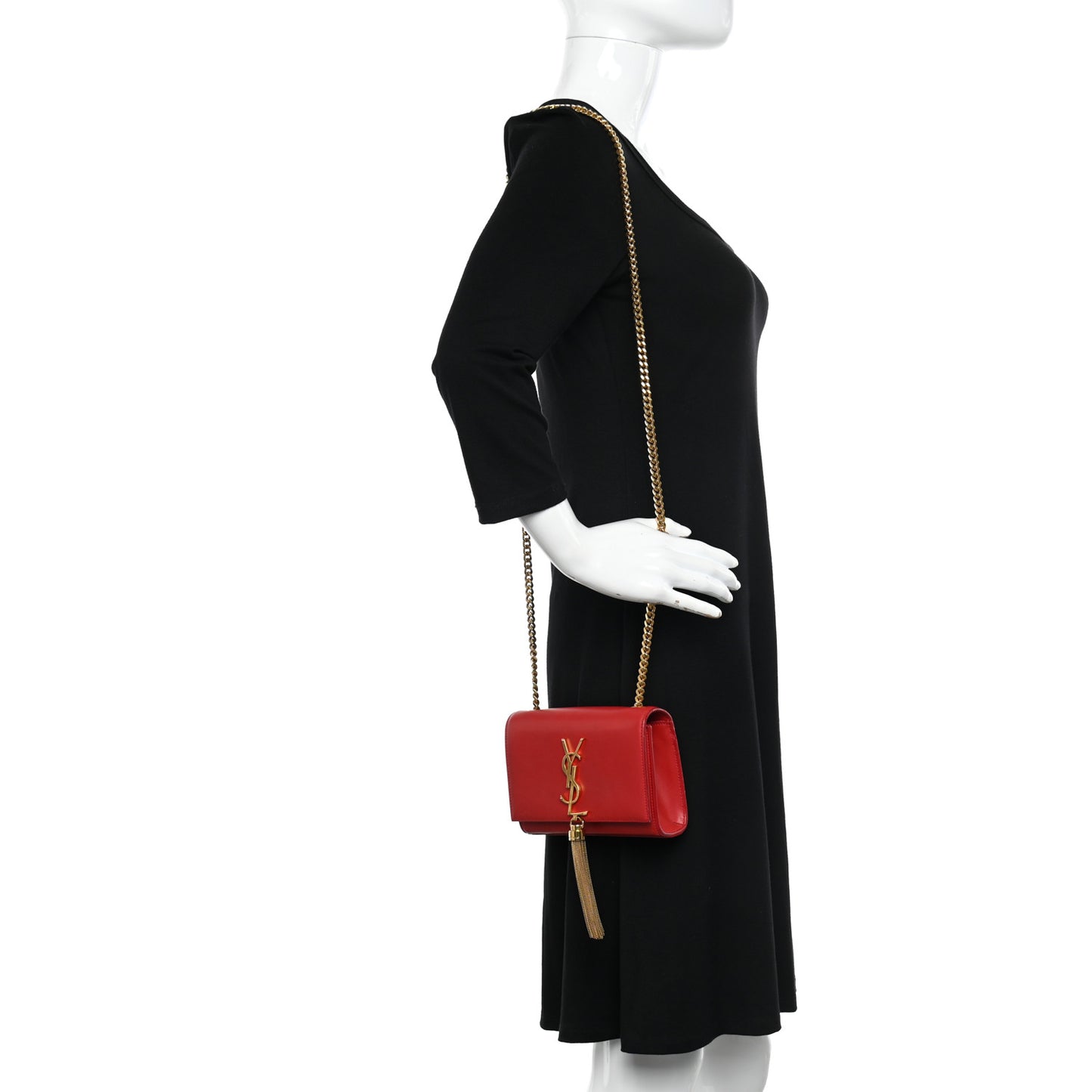 Calfskin Small Classic Monogram Kate Tassel Satchel Red