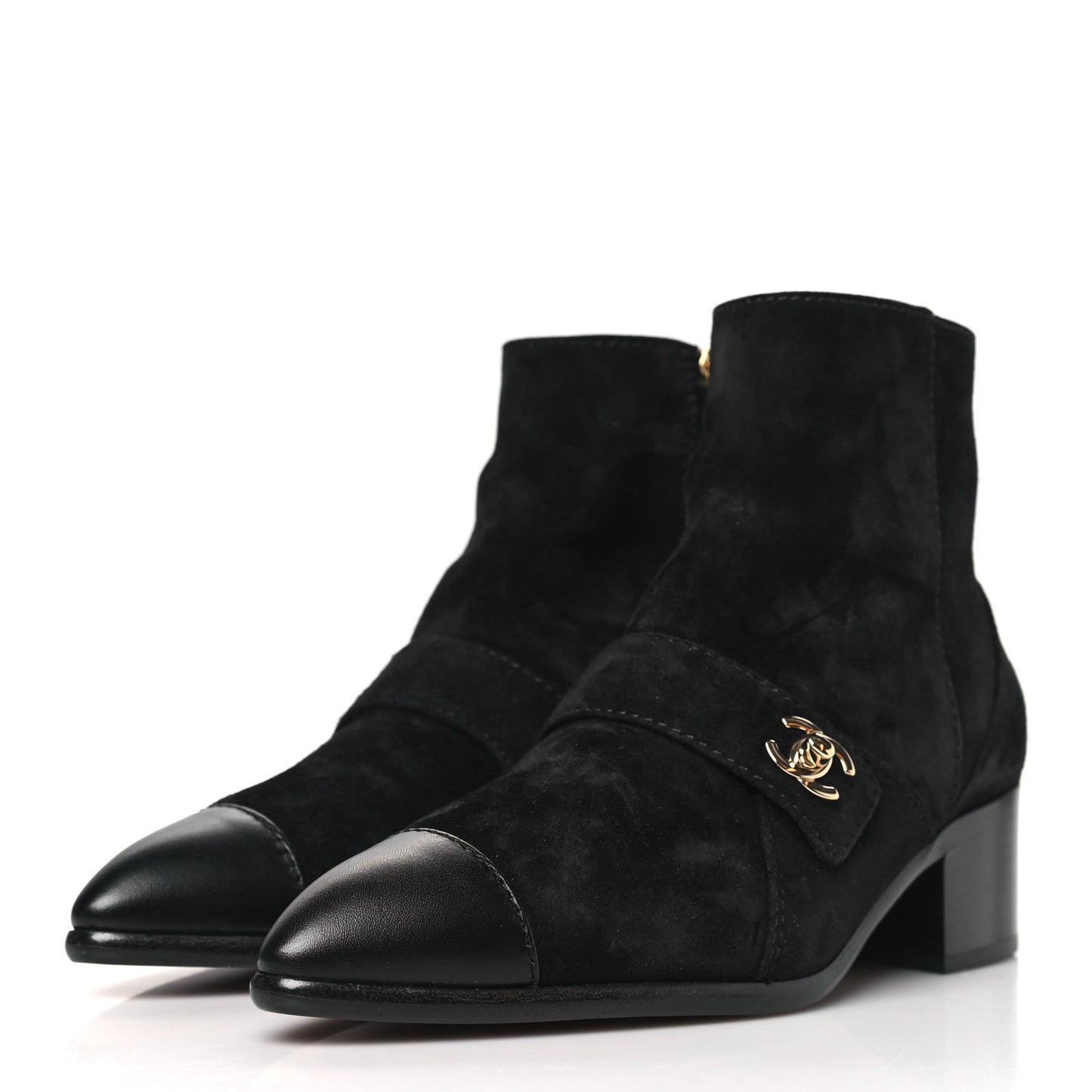 Suede Calfskin CC Turnlock Short Boots 36 Black
