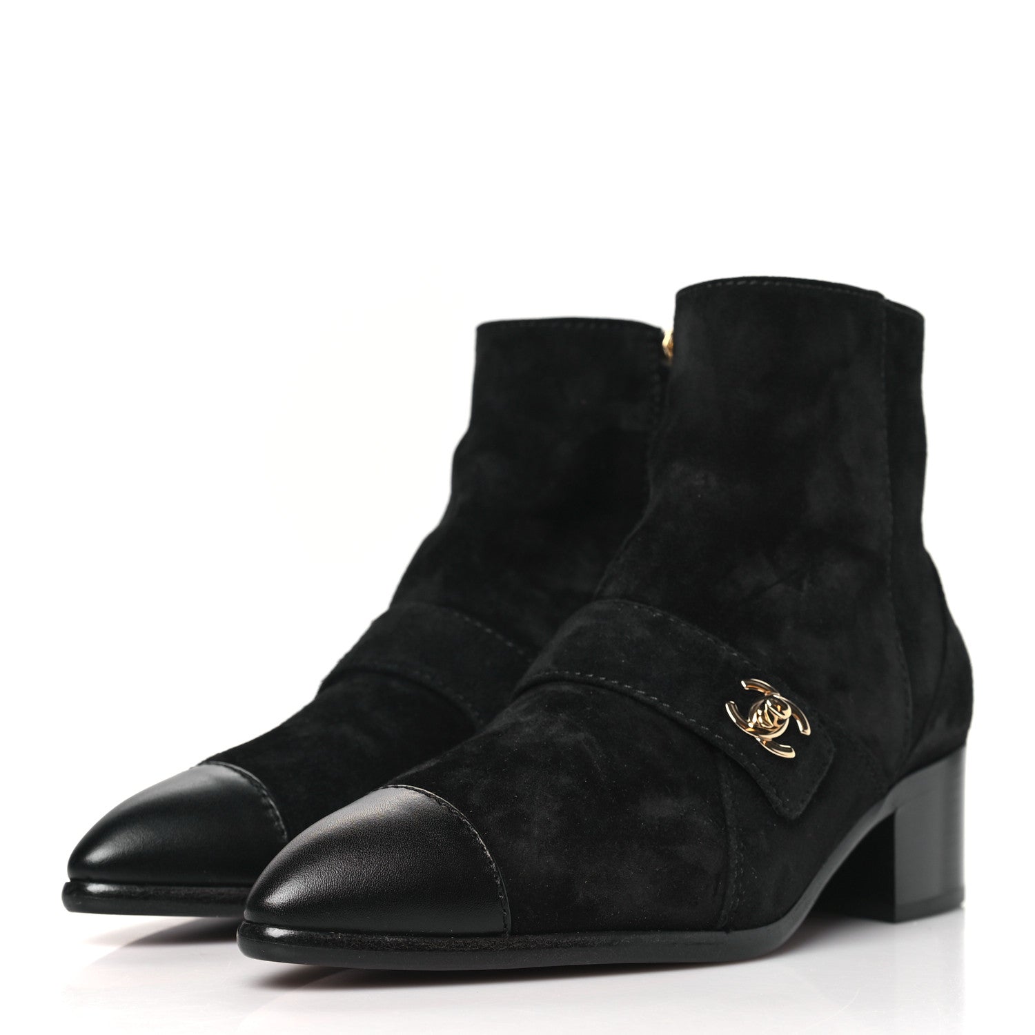 Chanel Suede Calfskin CC Turnlock Short Boots 36 Black 3 of 9