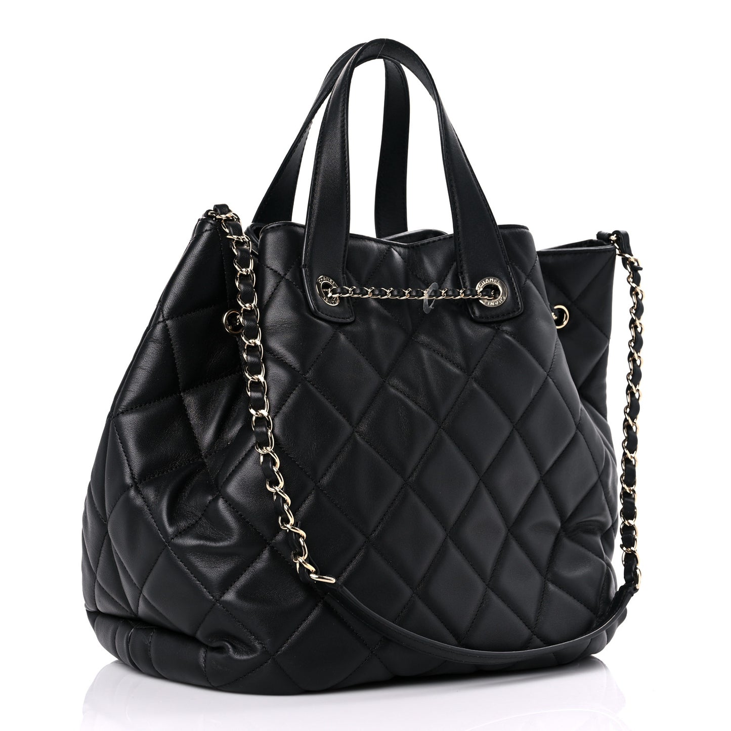 Lambskin Quilted CC Dweller Drawstring Tote Black