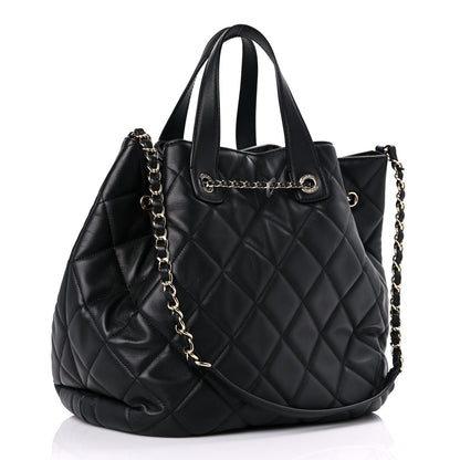 Chanel Lambskin Quilted CC Dweller Drawstring Tote Black 3 of 13