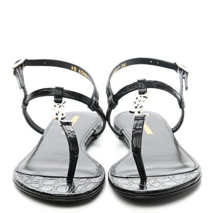 Saint Laurent Patent Calfskin Cassandra Monogram Sandals 36 Black 2 of 9