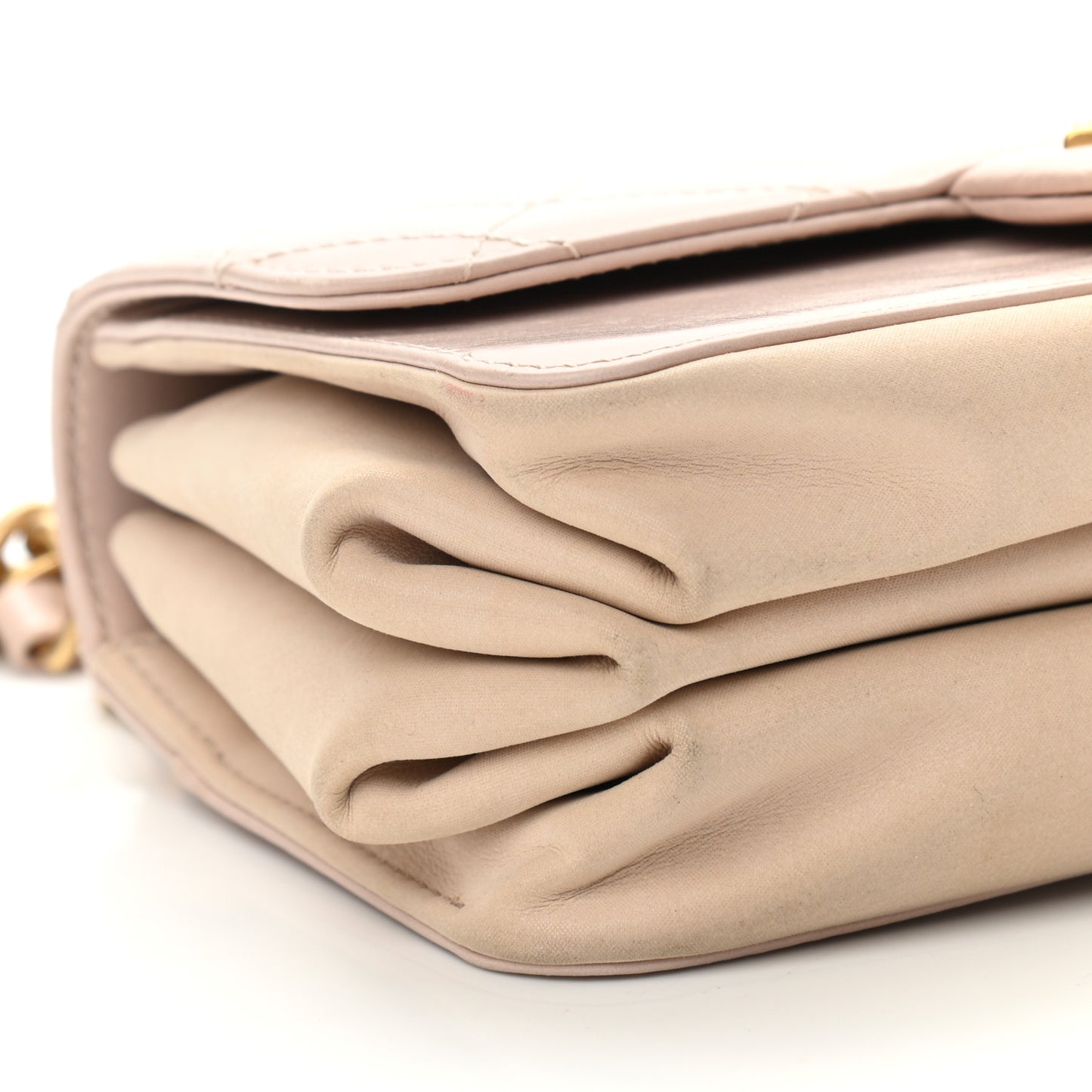 Glazed Calfskin Quilted Mini Straight Lined Flap Beige