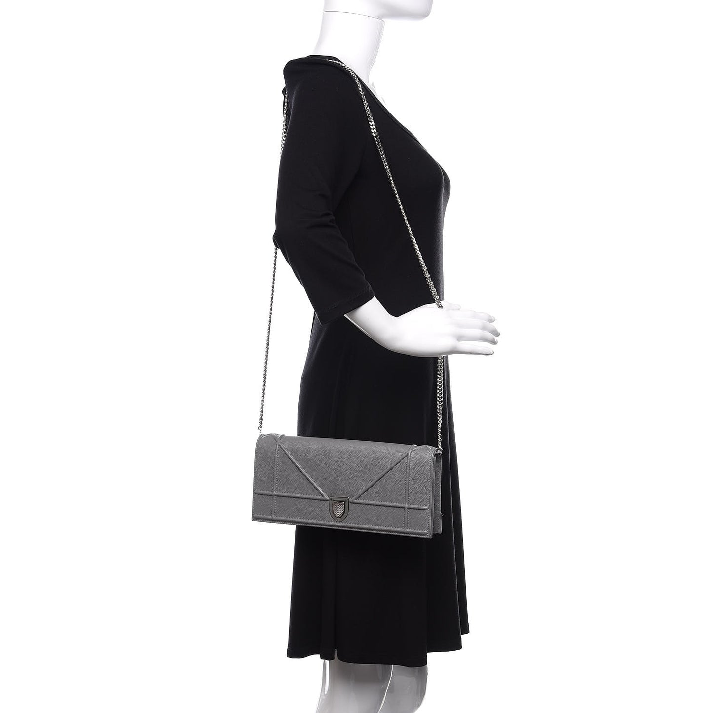 Grained Calfskin Large Diorama Croisiere Chain Wallet Grey