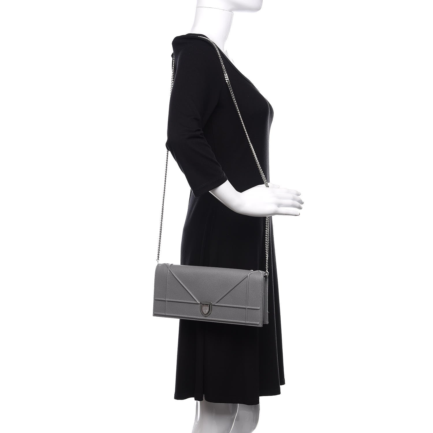 Christian Dior Grained Calfskin Large Diorama Croisiere Chain Wallet Grey 2 of 9