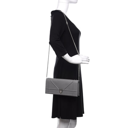 Christian Dior Grained Calfskin Large Diorama Croisiere Chain Wallet Grey 2 of 9