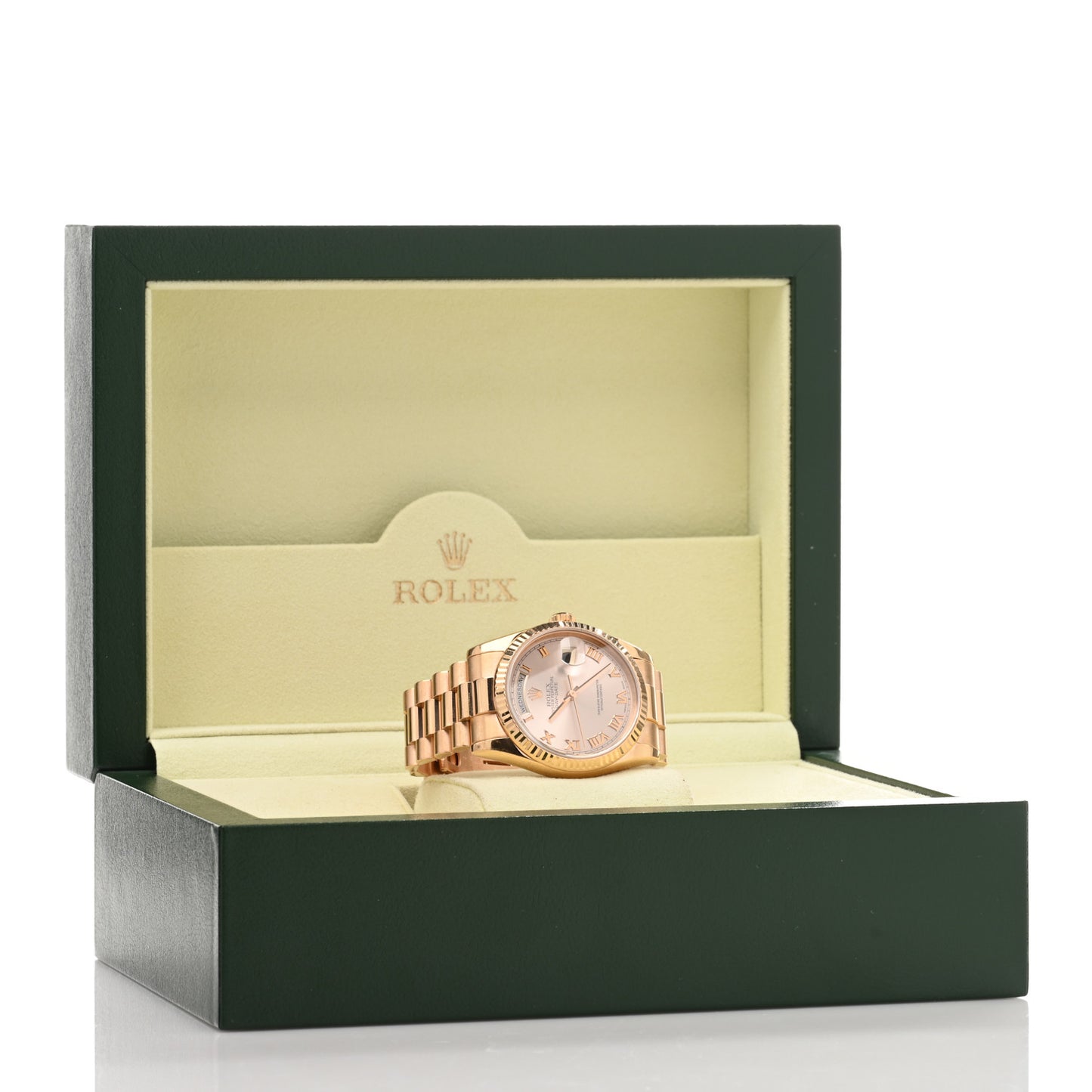 18K Everose Gold 36mm Oyster Perpetual Day-Date President Watch Rose Roman 118235