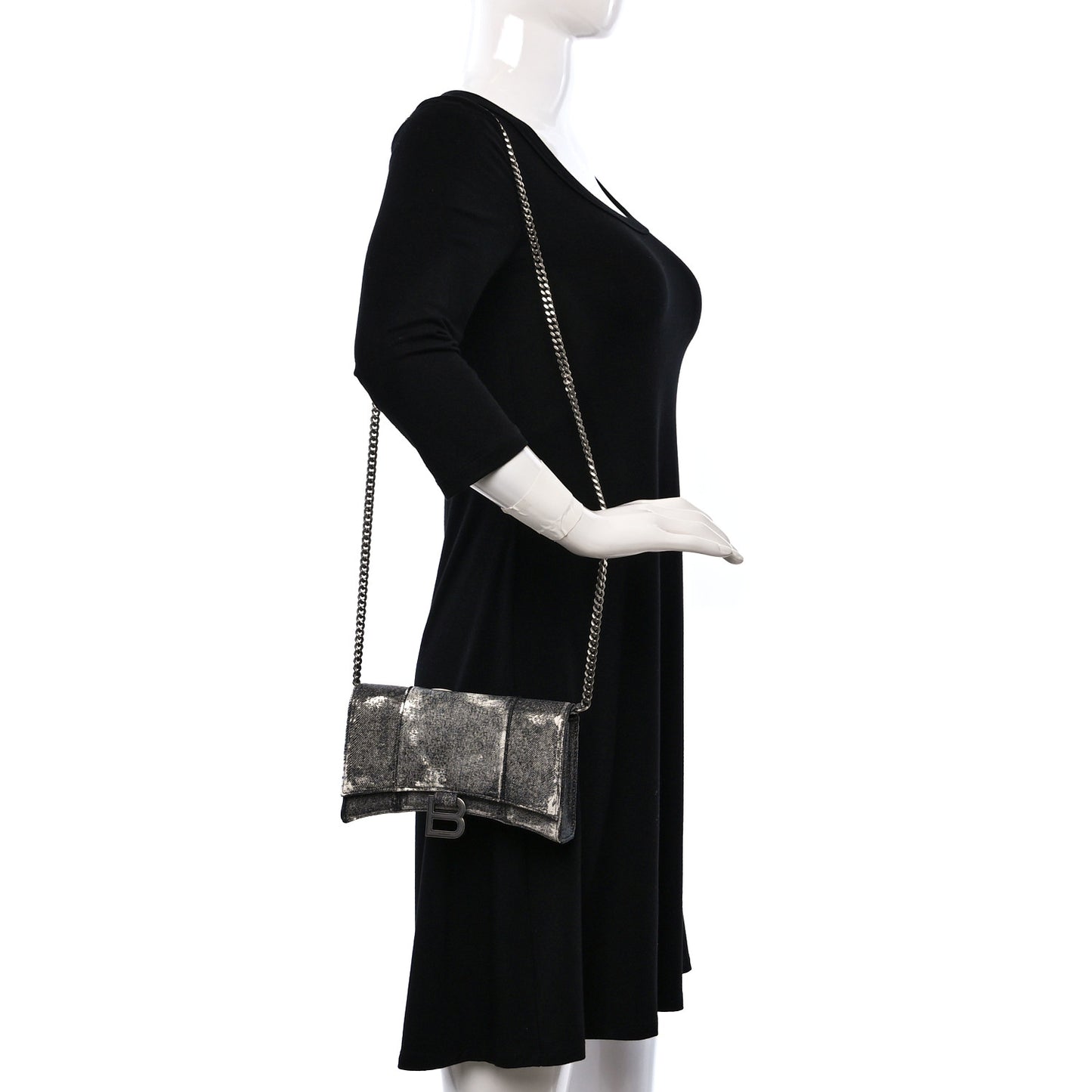 Nappa Denim Printed Hourglass Chain Bag Denim Black