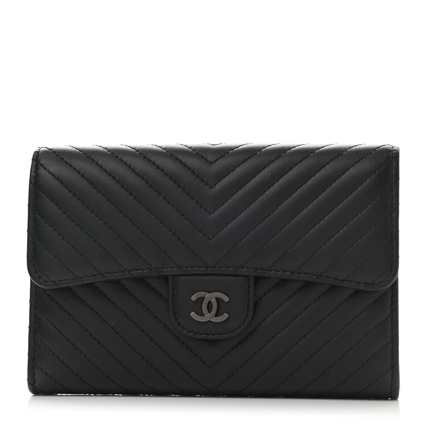 Lambskin Chevron Quilted Flap Wallet So Black