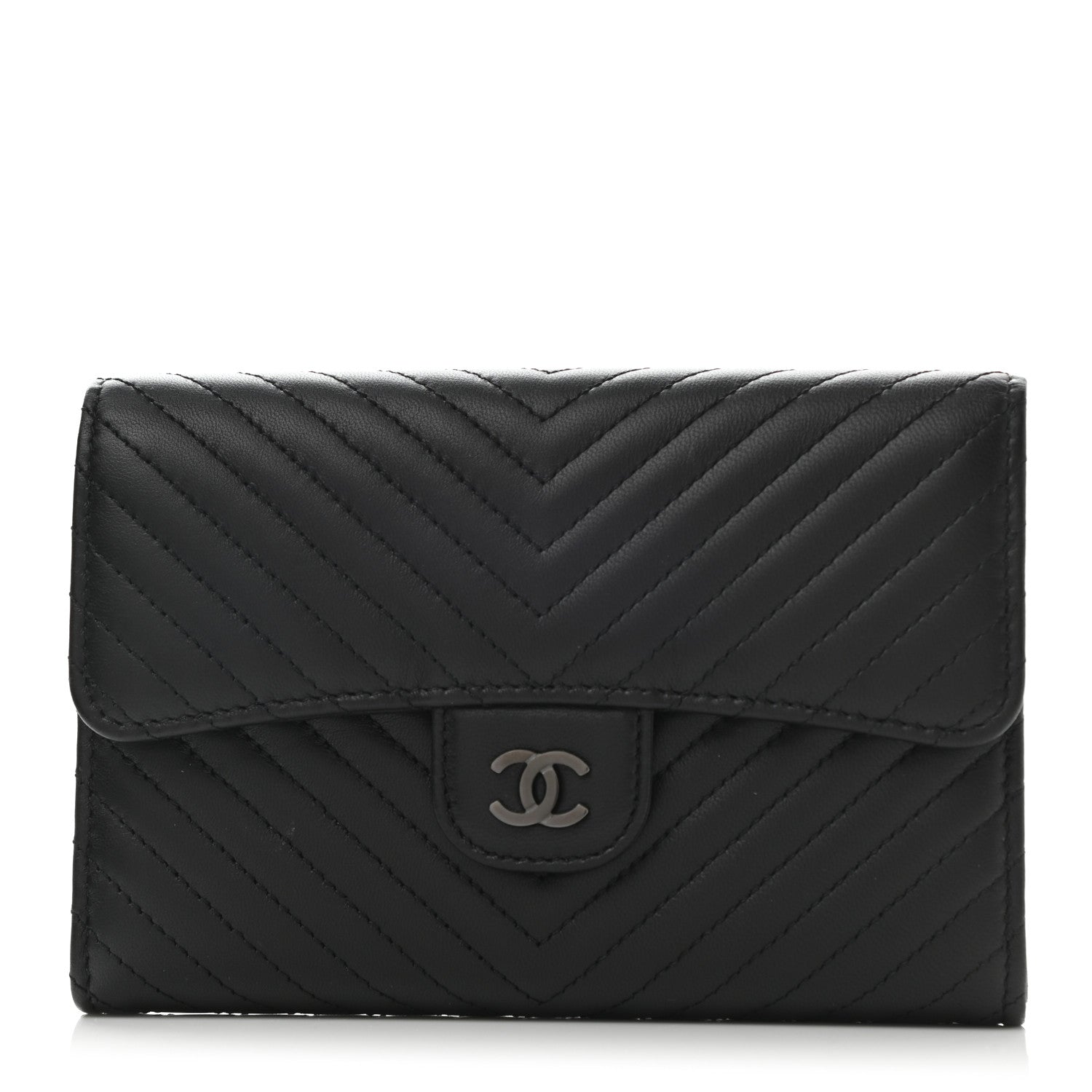 Chanel Lambskin Chevron Quilted Flap Wallet So Black 1 of 9